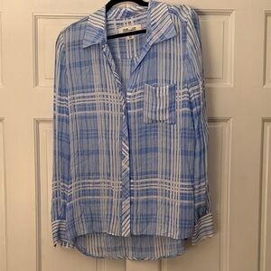 Diane Von Furstenberg Carter Blue and White Plaid Shirt